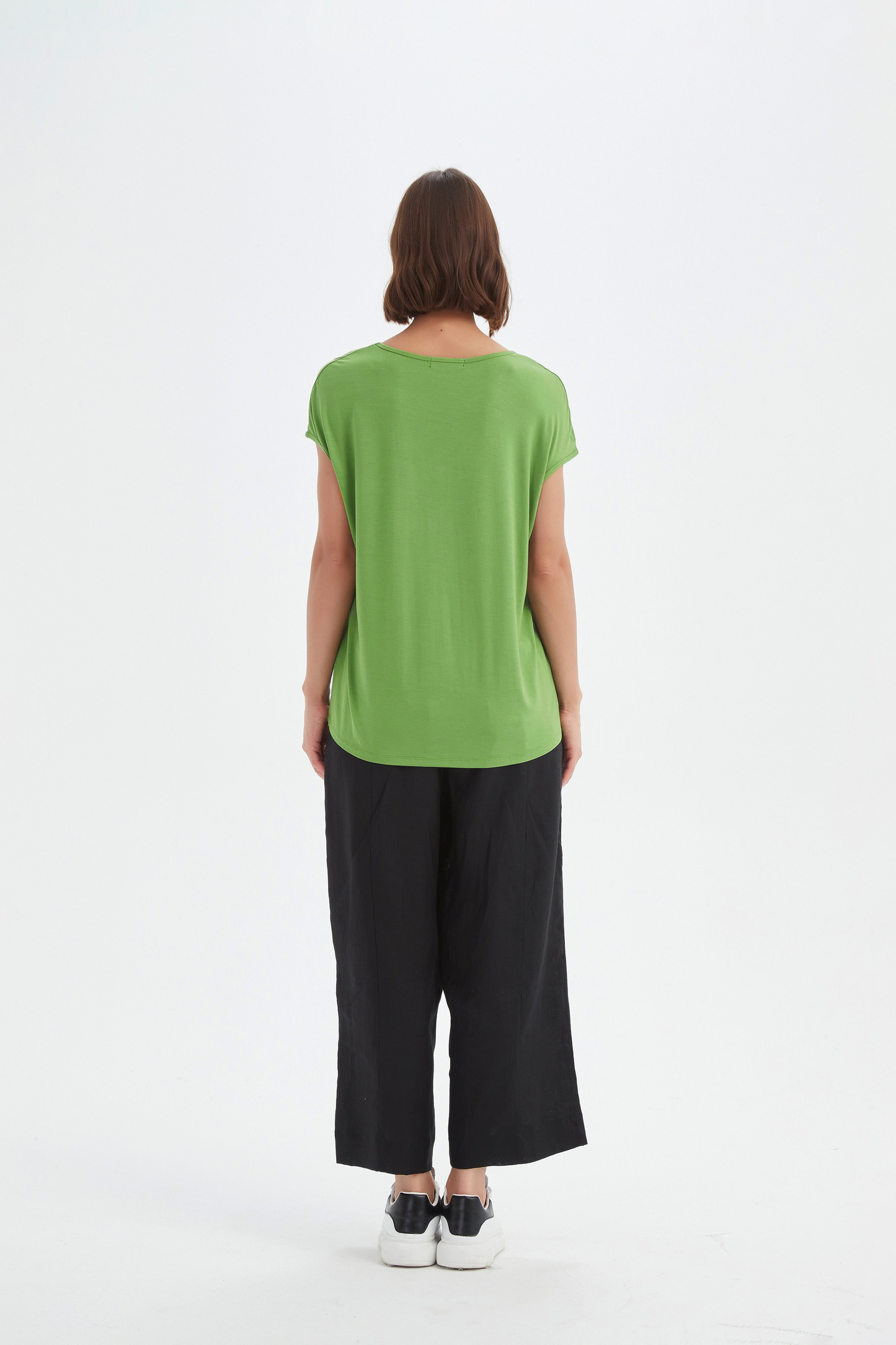 Tirelli Deep V Cap Sleeve Tee - Fern Green