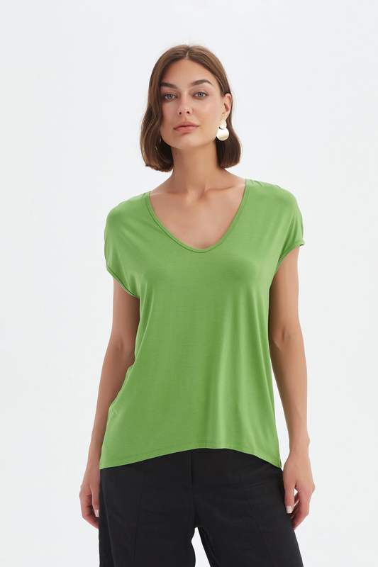 Tirelli Deep V Cap Sleeve Tee - Fern Green