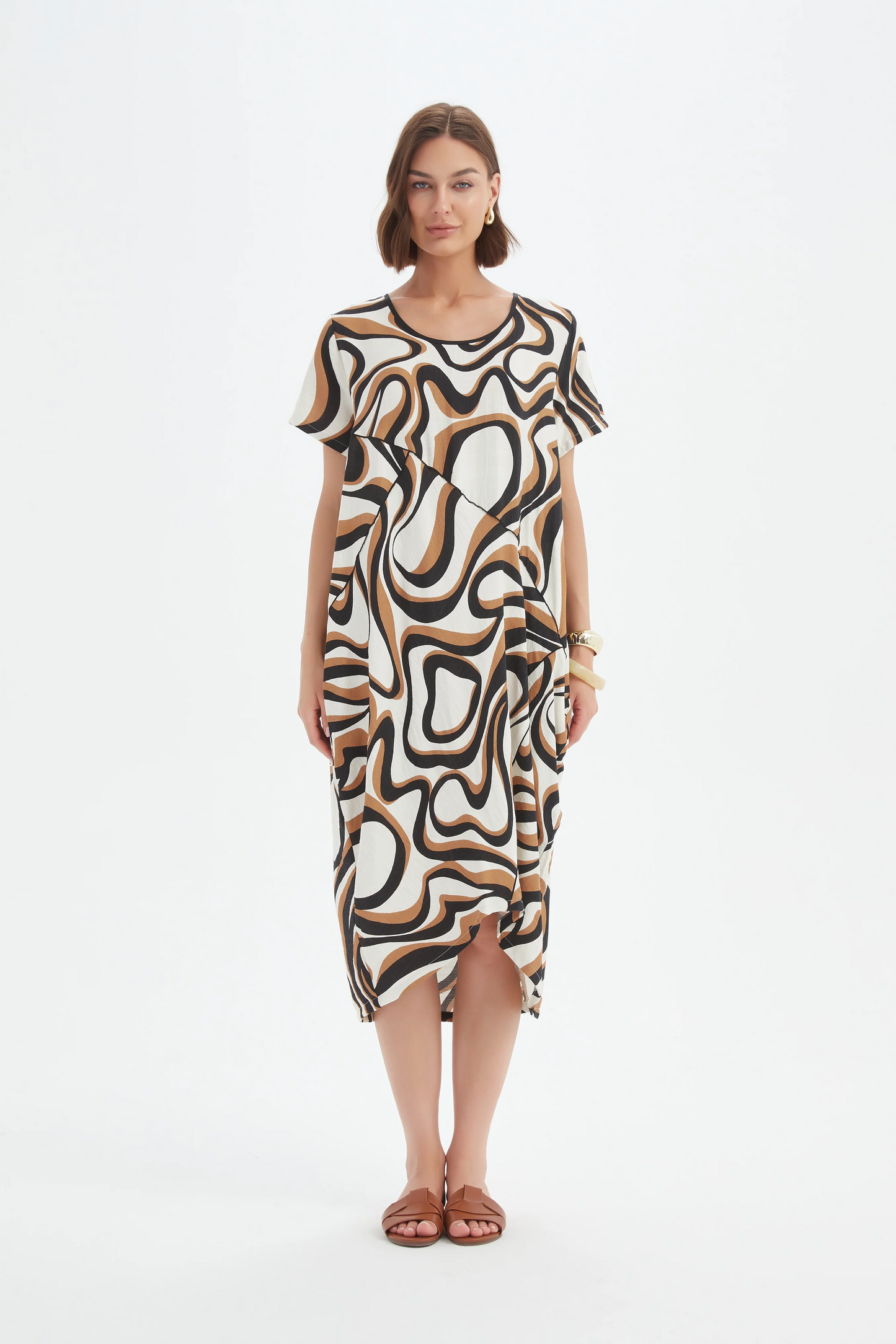 Tirelli Panel Print Dress - Caramel Swirl Print