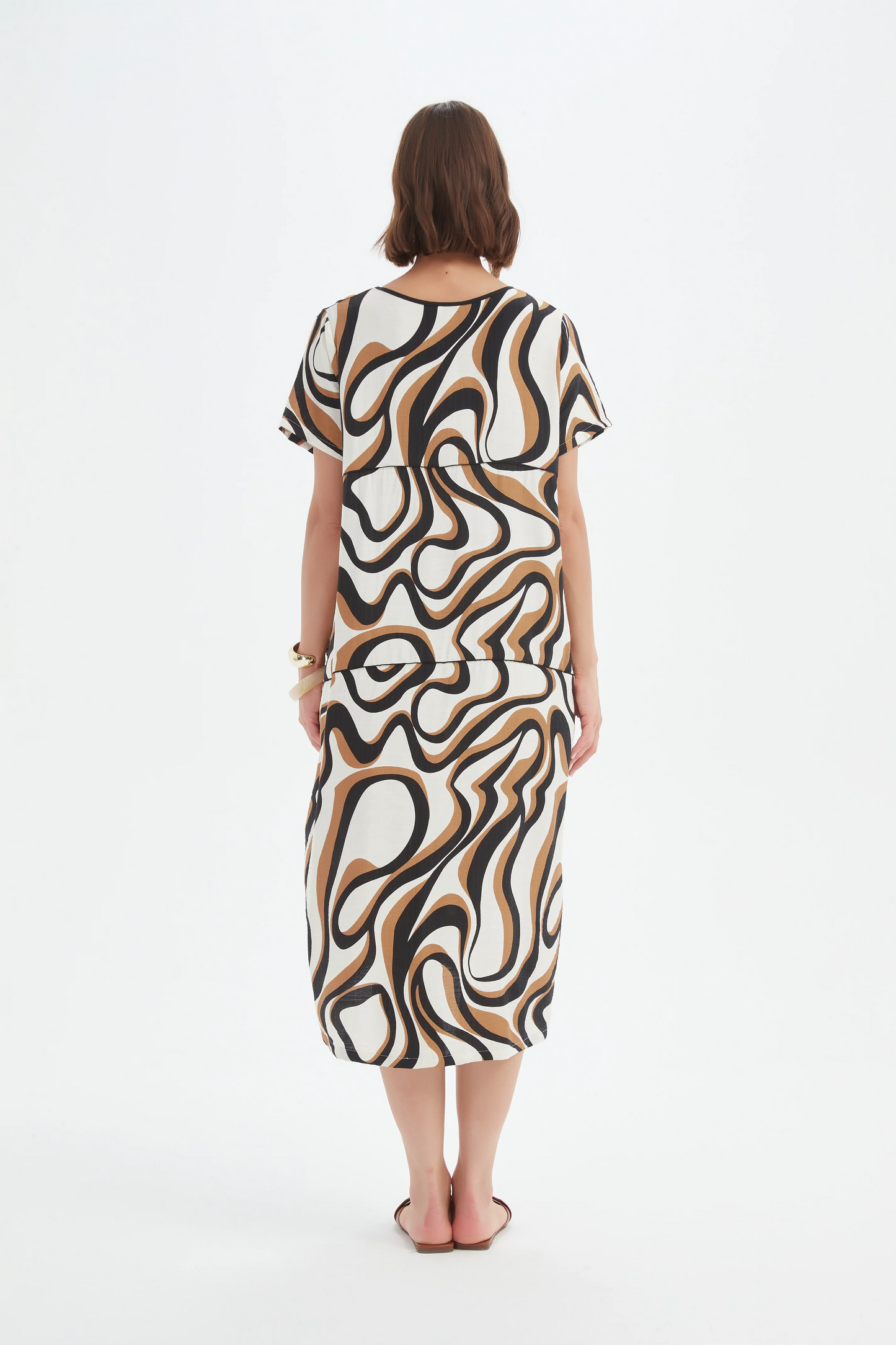 Tirelli Panel Print Dress - Caramel Swirl Print