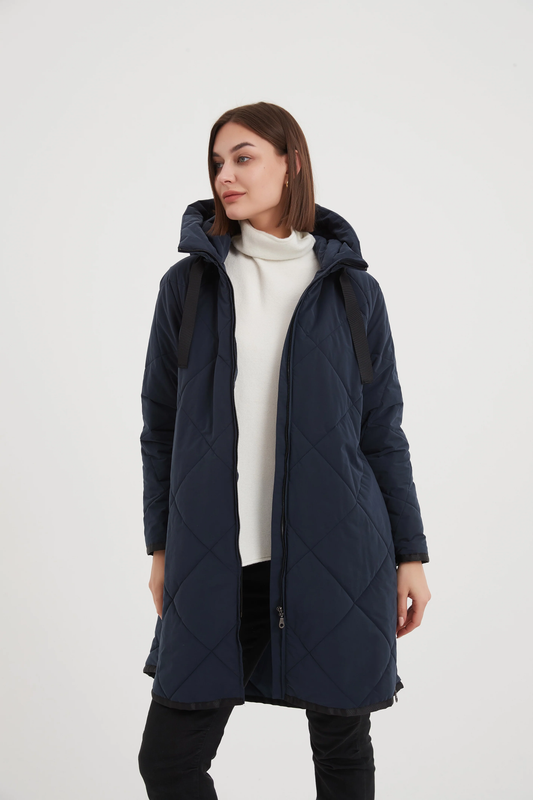 Tirelli Zip Hem Winter Coat - Navy