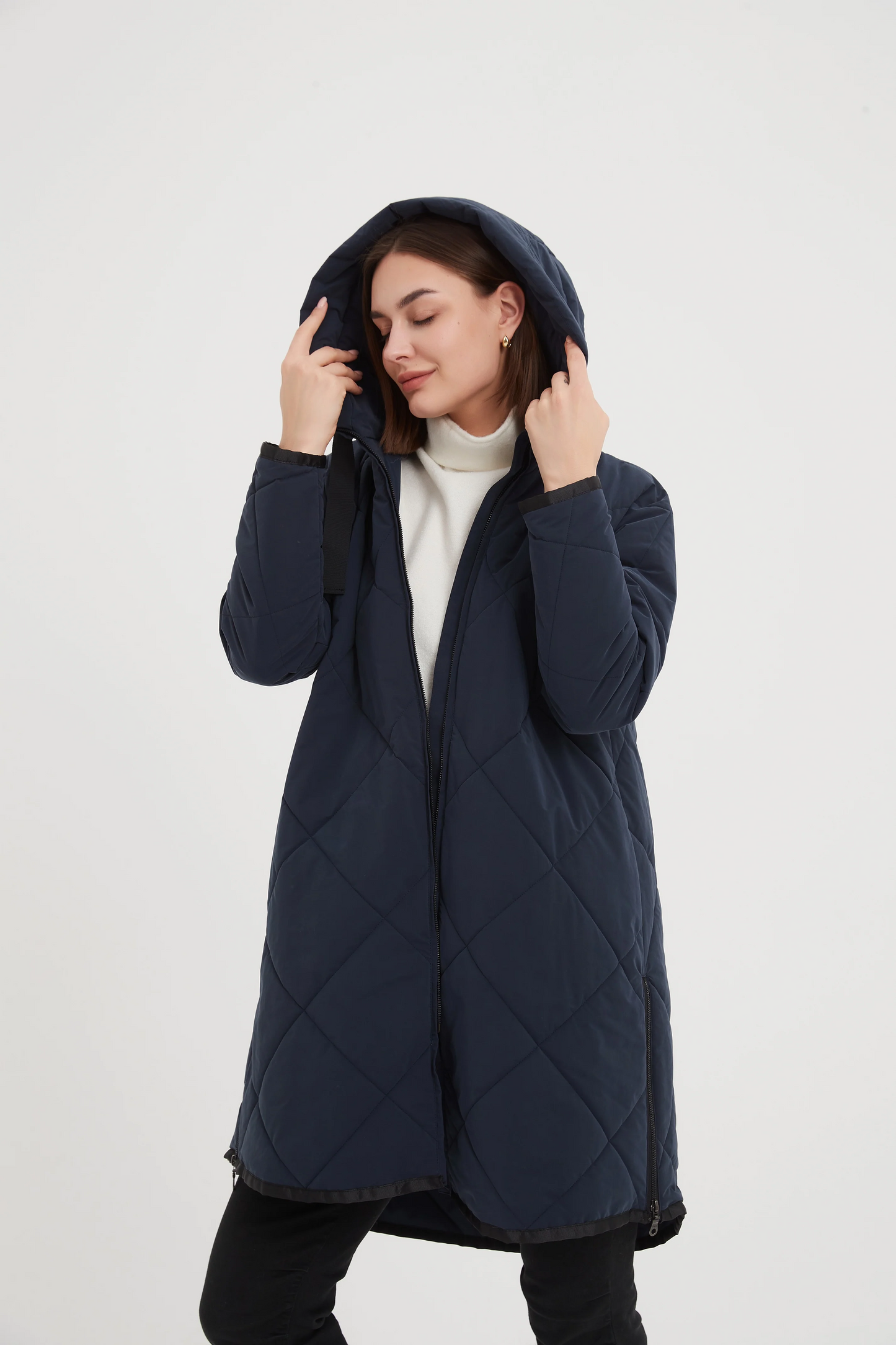 Tirelli Zip Hem Winter Coat - Navy