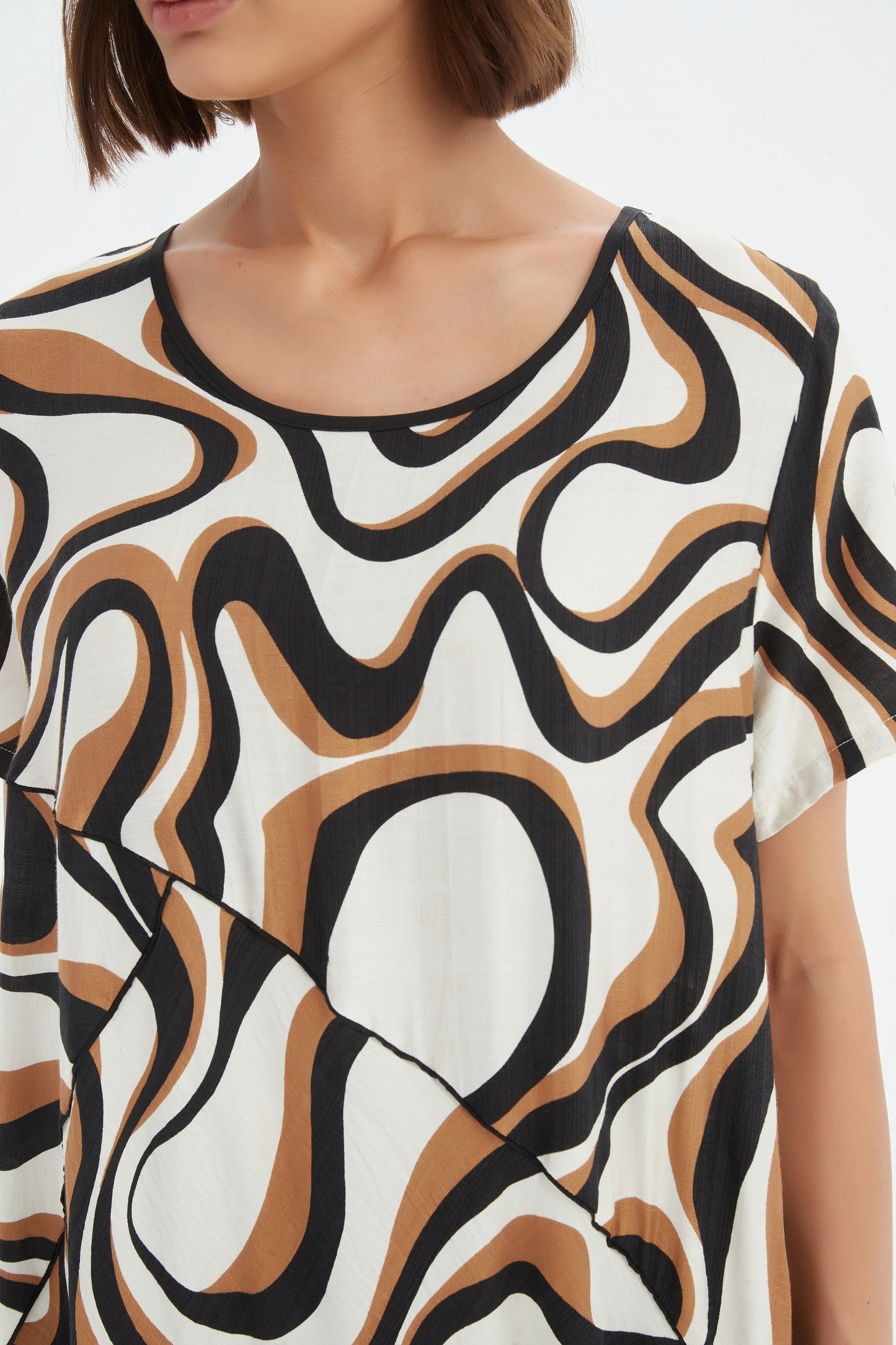 Tirelli Panel Print Dress - Caramel Swirl Print