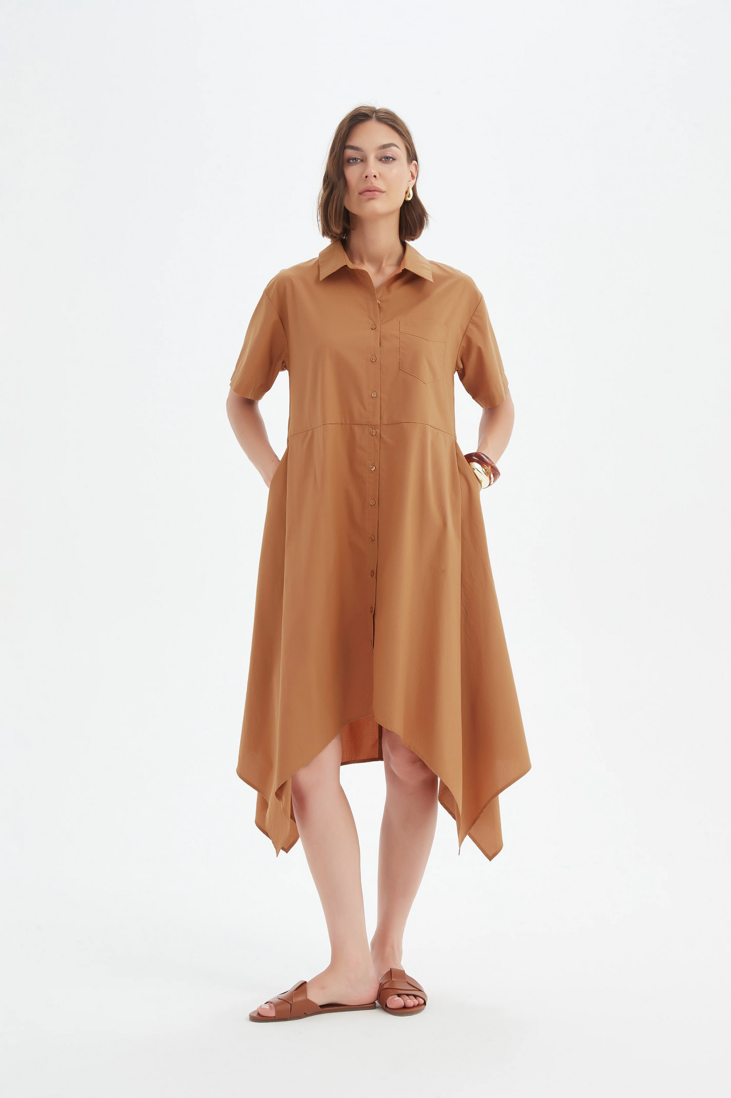 Tirelli Hanky Hem Shirt Dress - Russet
