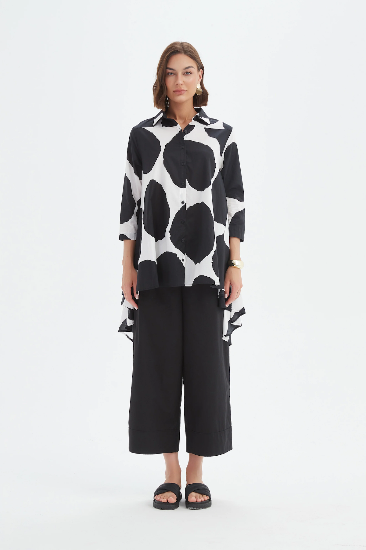 Tirelli Print Swing Back Shirt - Black/White Spot
