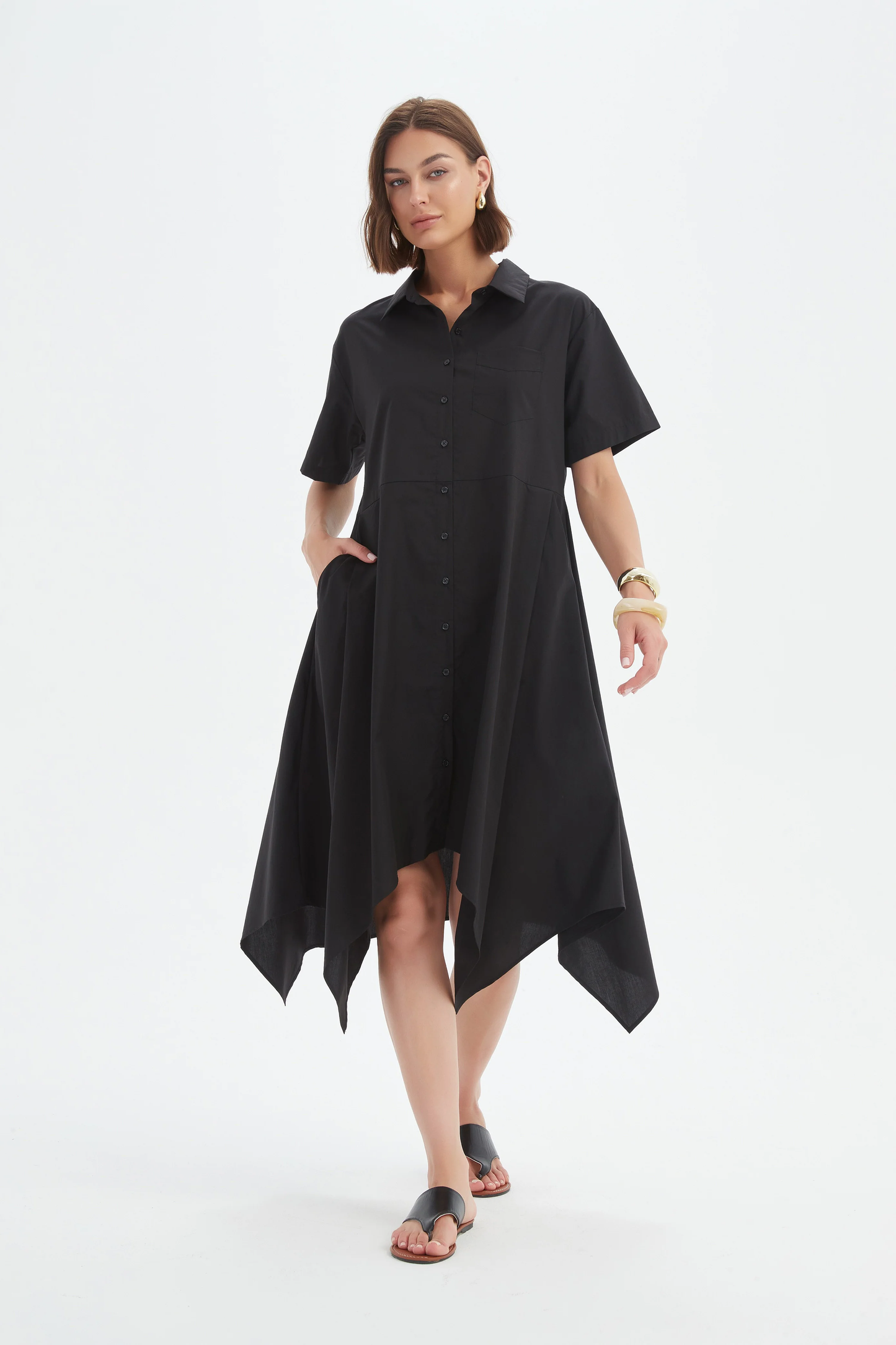 Tirelli Hanky Hem Shirt Dress - Black