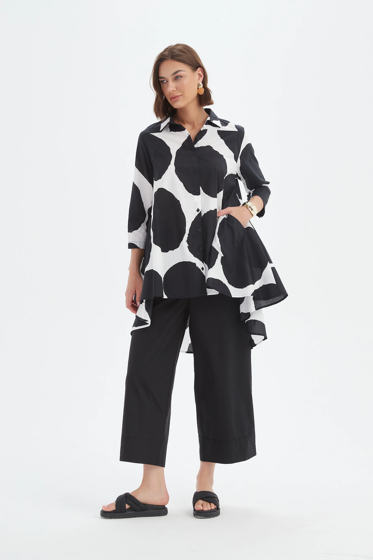 Tirelli Print Swing Back Shirt - Black/White Spot