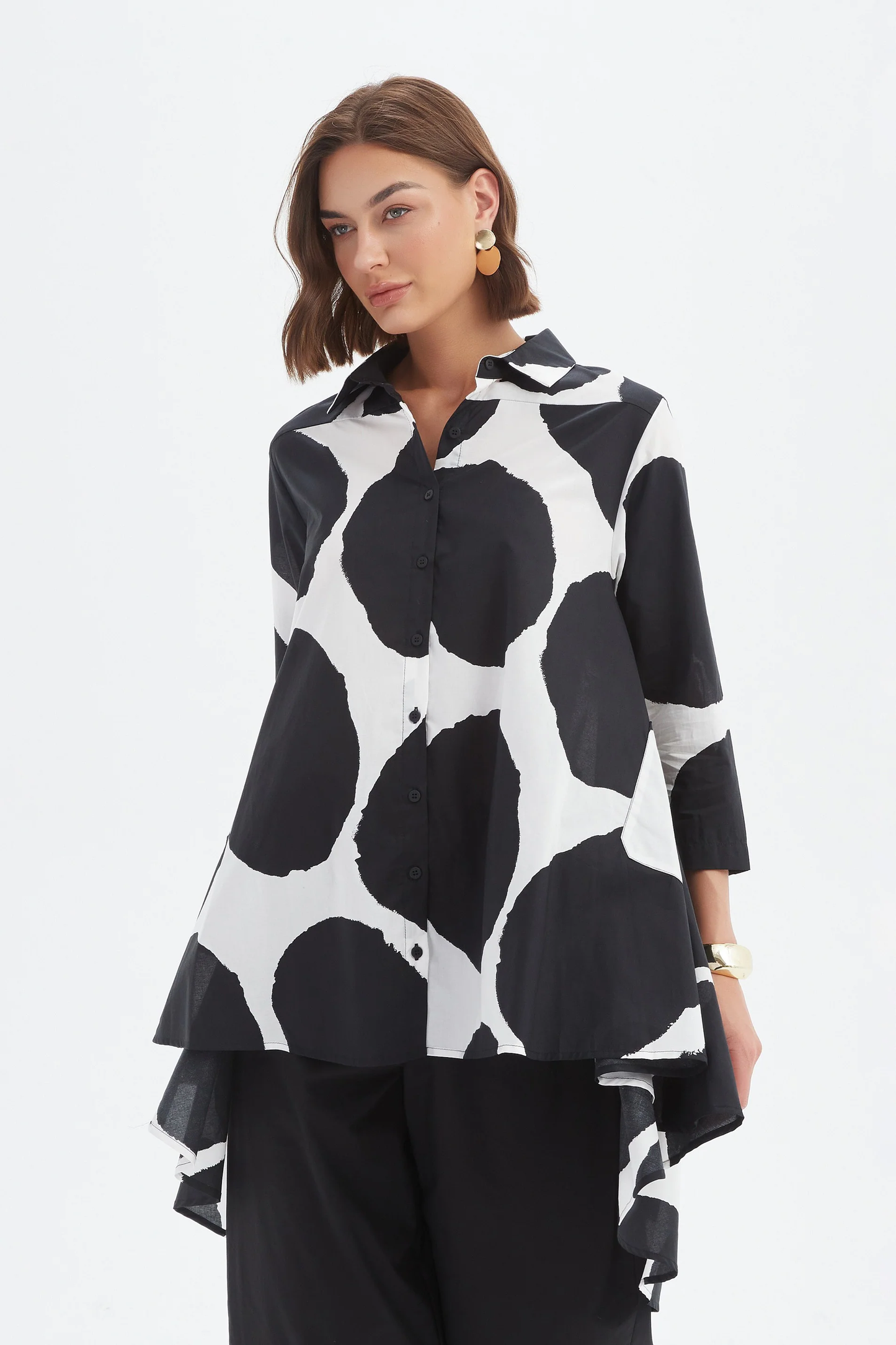 Tirelli Print Swing Back Shirt - Black/White Spot