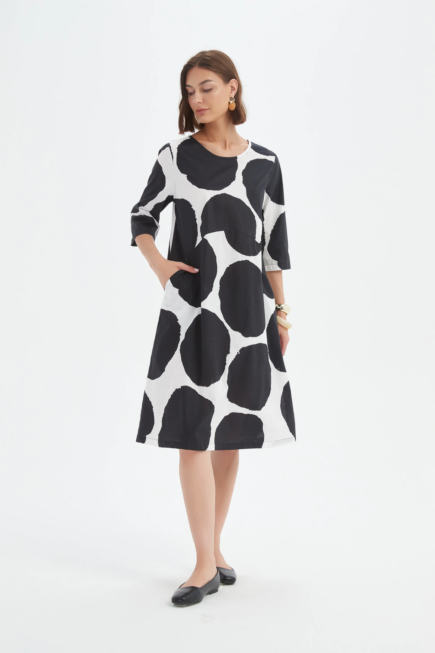 Tirelli Curve Seam Poplin Dress - Black/White Spot