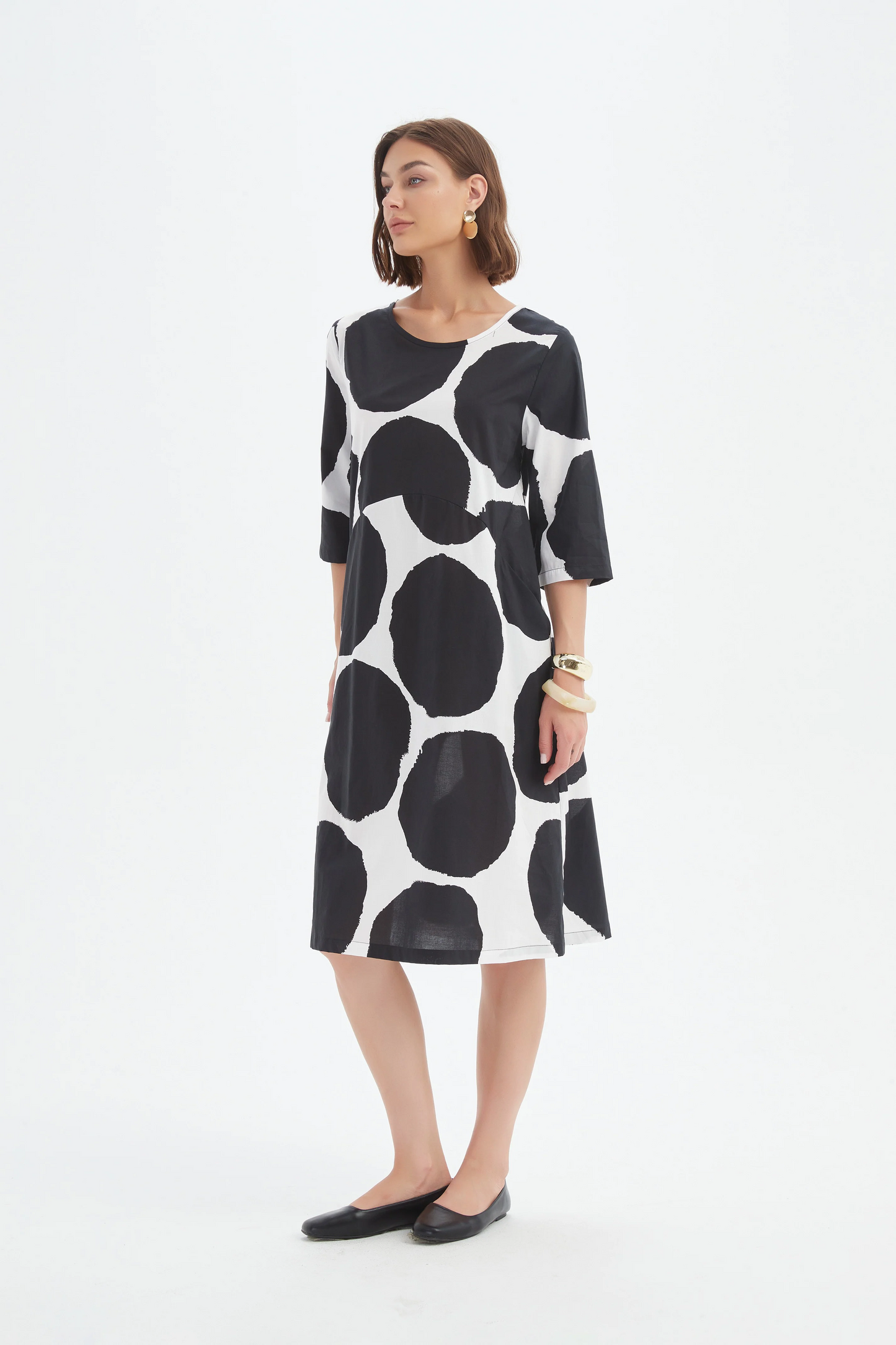 Tirelli Curve Seam Poplin Dress - Black/White Spot