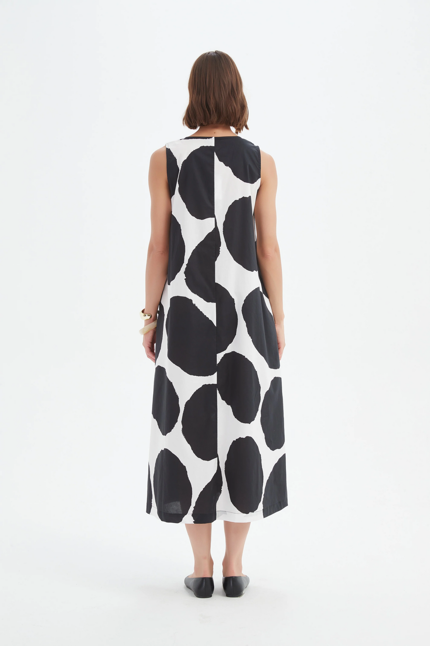 Tirelli Inverted Pleat Poplin Dress - Black/White Spot