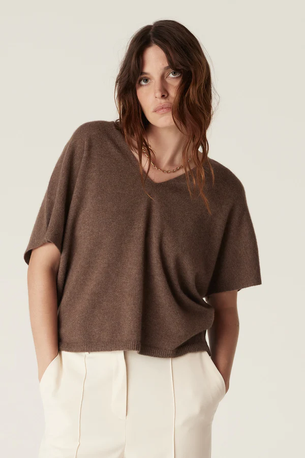 Cable Pure Cashmere Relaxed Top - Coffee