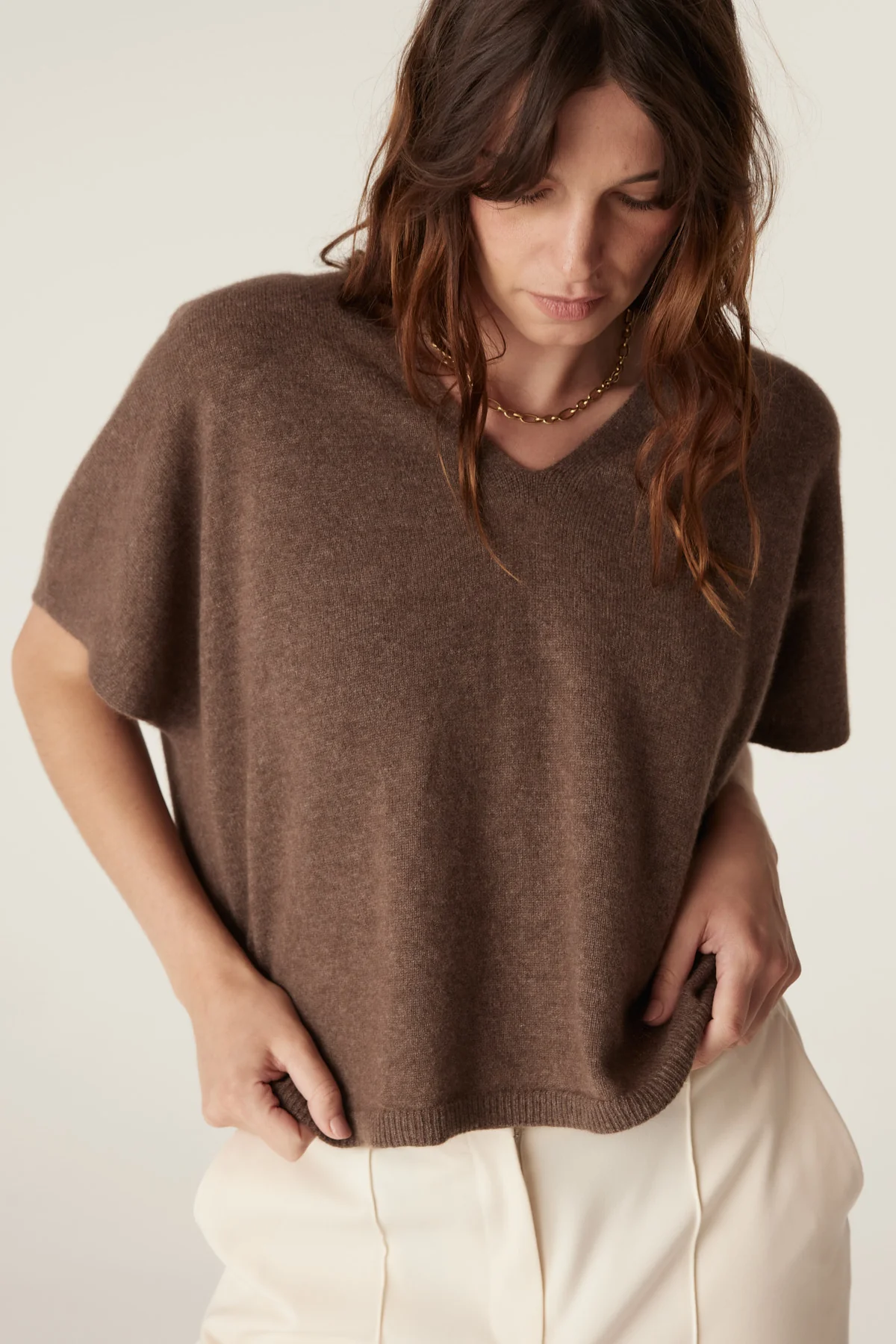 Cable Pure Cashmere Relaxed Top - Coffee