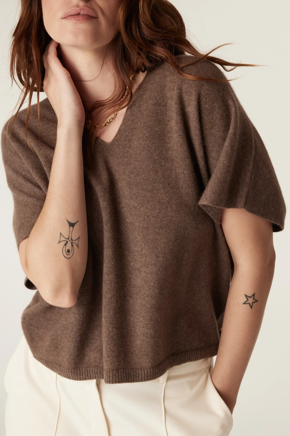 Cable Pure Cashmere Relaxed Top - Coffee