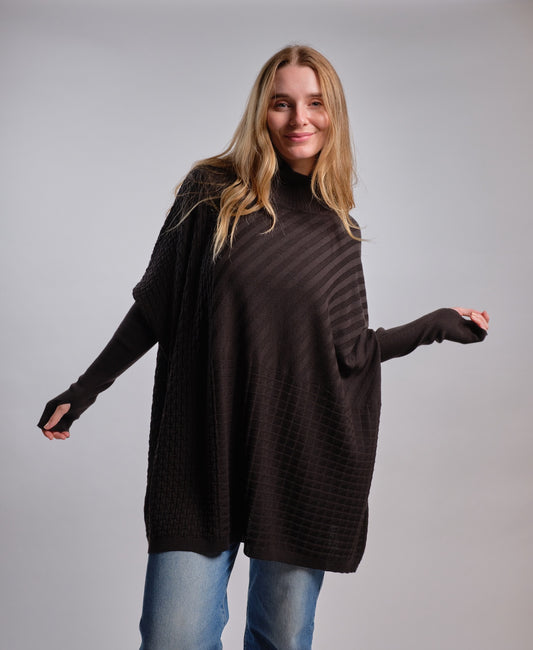 Country Laine Merino Textured Sloppy Joe Sweater - Chocolate