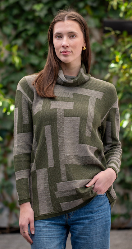 Country Laine Cubist Jumper - Olive/Chateau