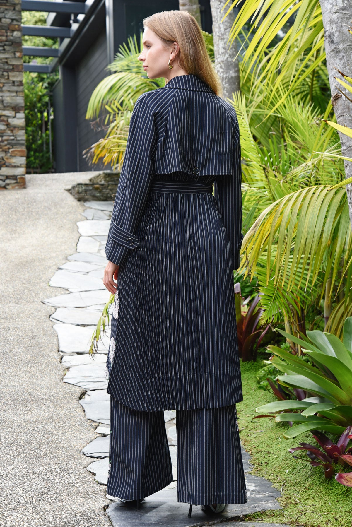 Cooper Pleating Weather Coat - Sequin Pinstripe