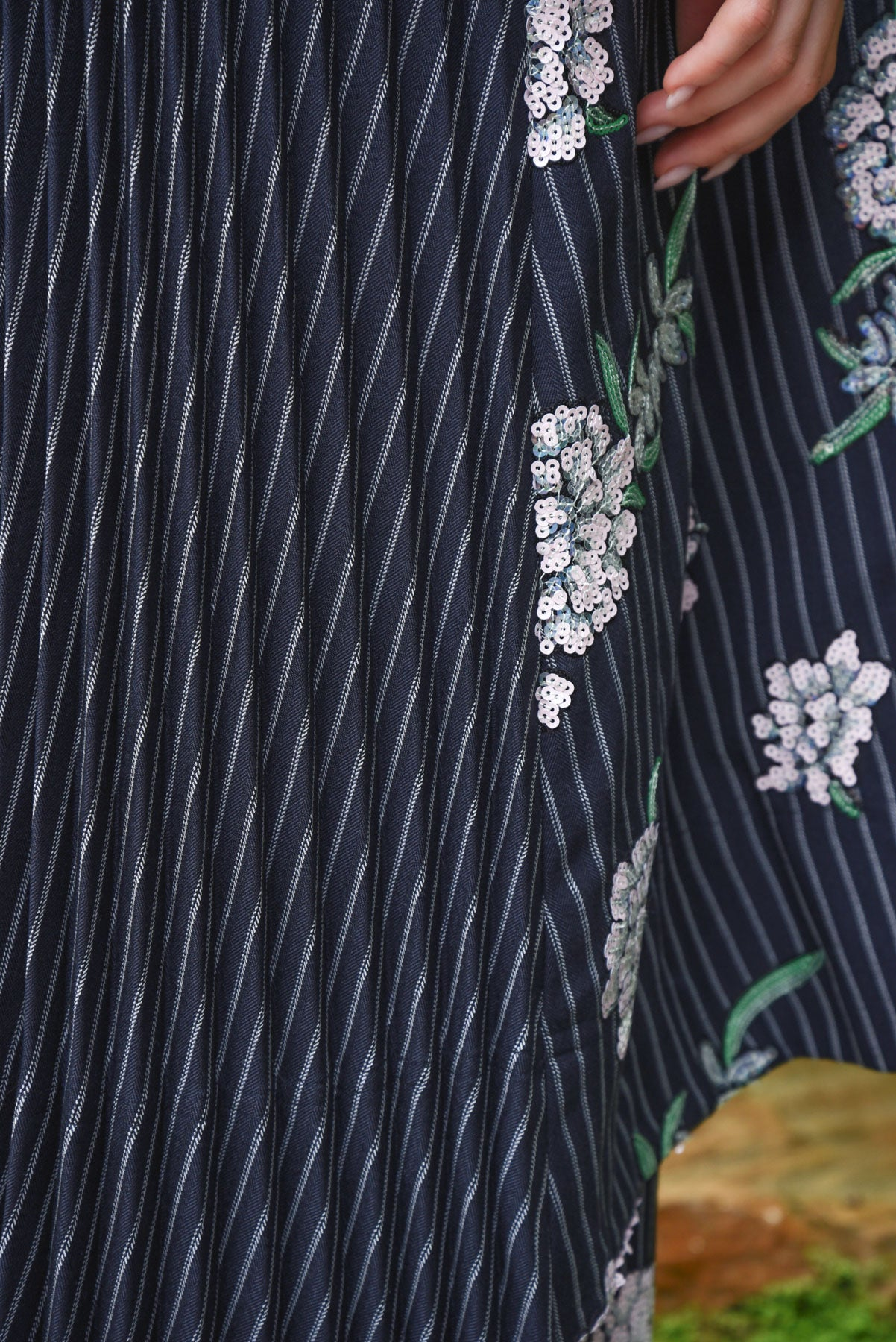 Cooper Pleating Weather Coat - Sequin Pinstripe