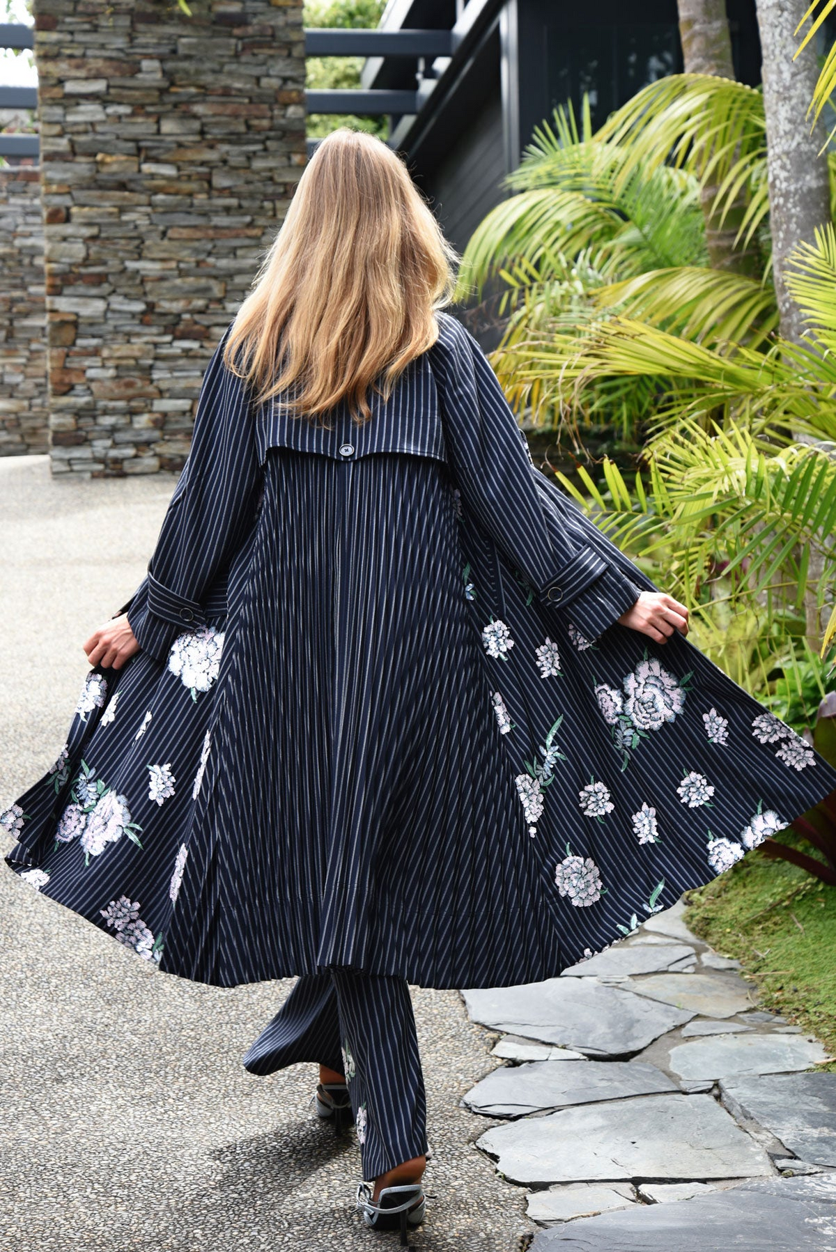 Cooper Pleating Weather Coat - Sequin Pinstripe