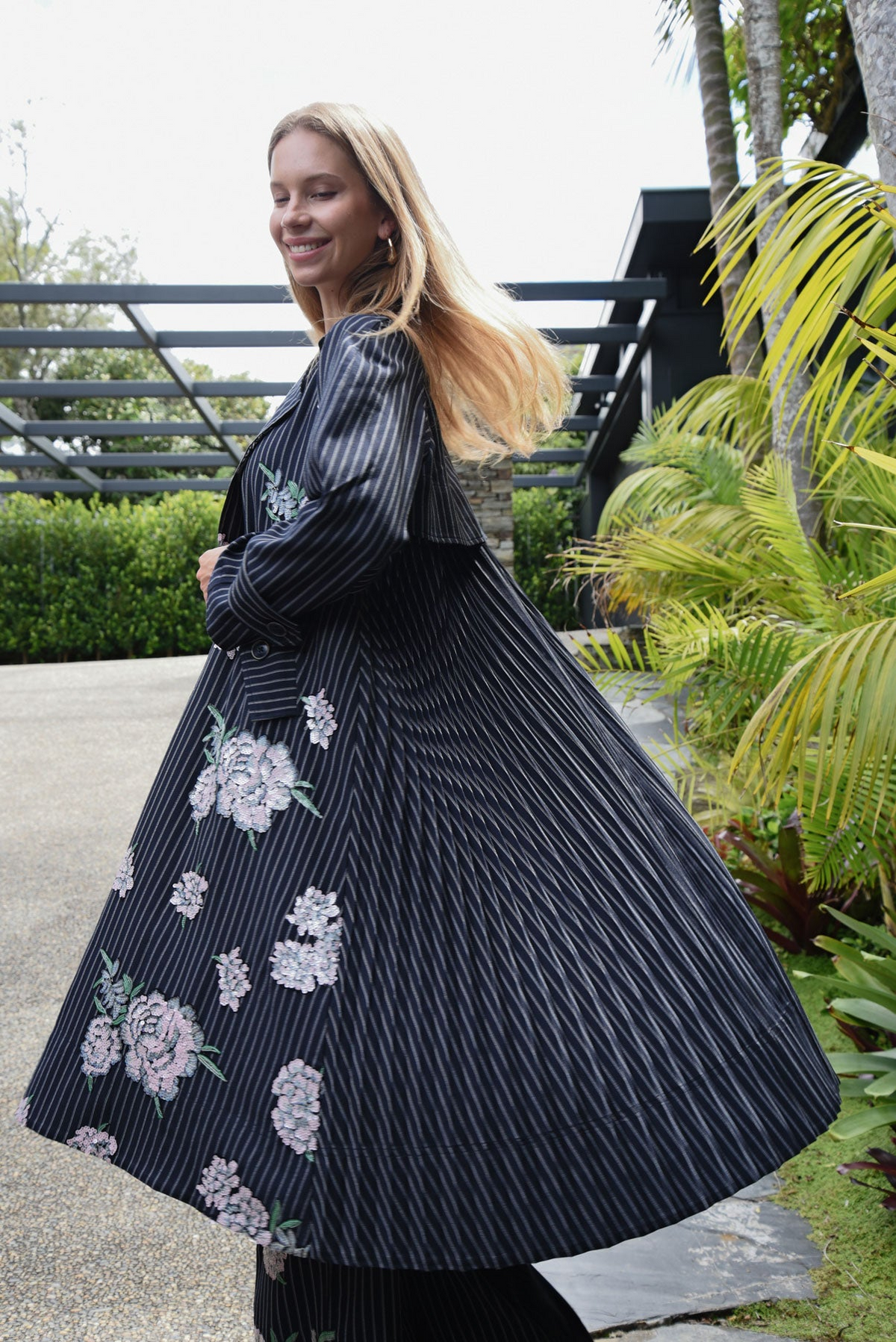 Cooper Pleating Weather Coat - Sequin Pinstripe