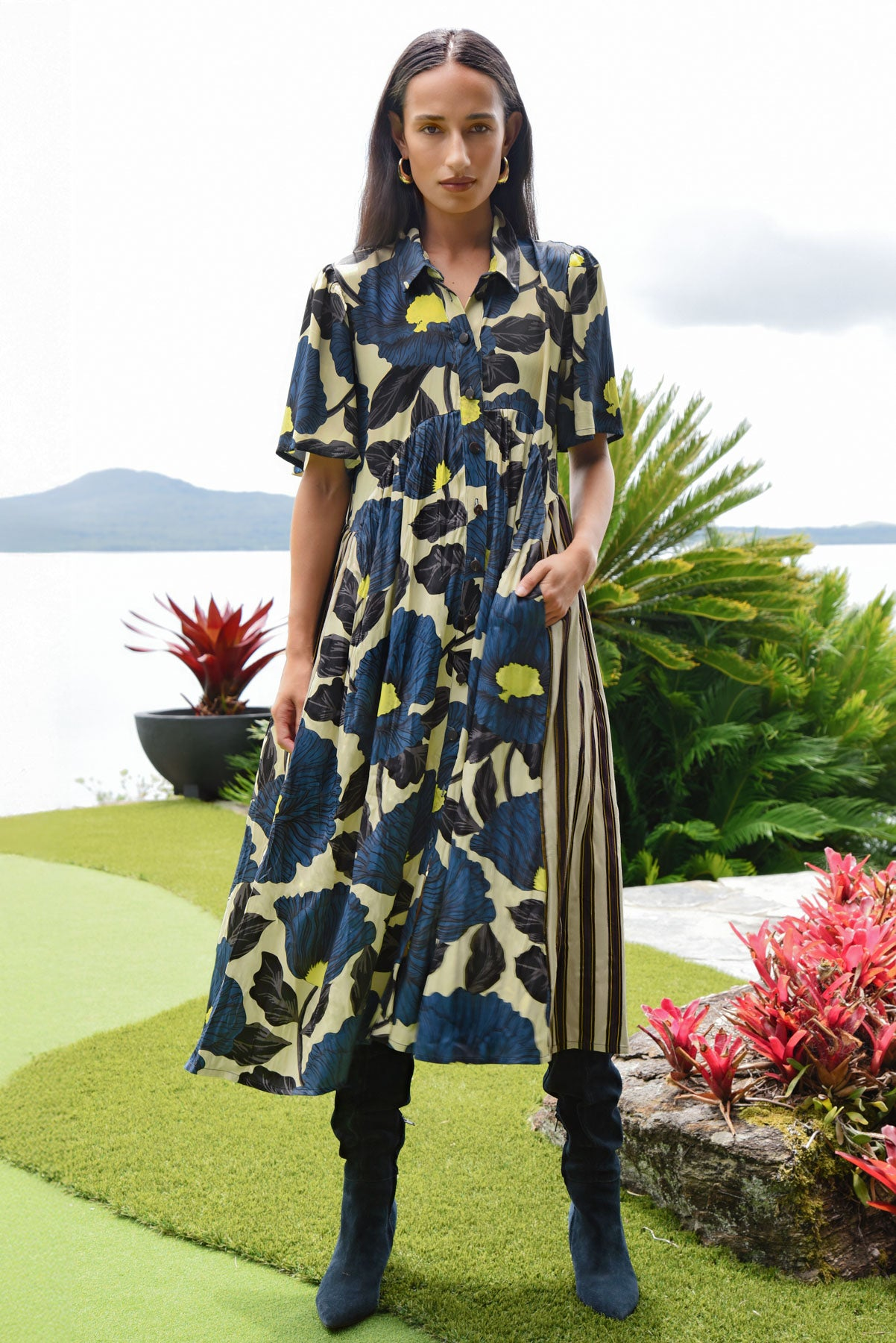 Cooper Made For Each Other Dress - Lime/Blue Floral