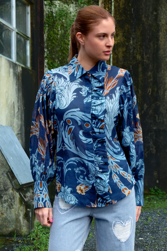 Coop Truffle Ruffle Shirt - Navy