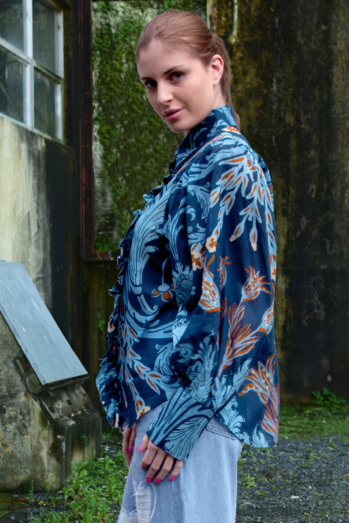 Coop Truffle Ruffle Shirt - Navy