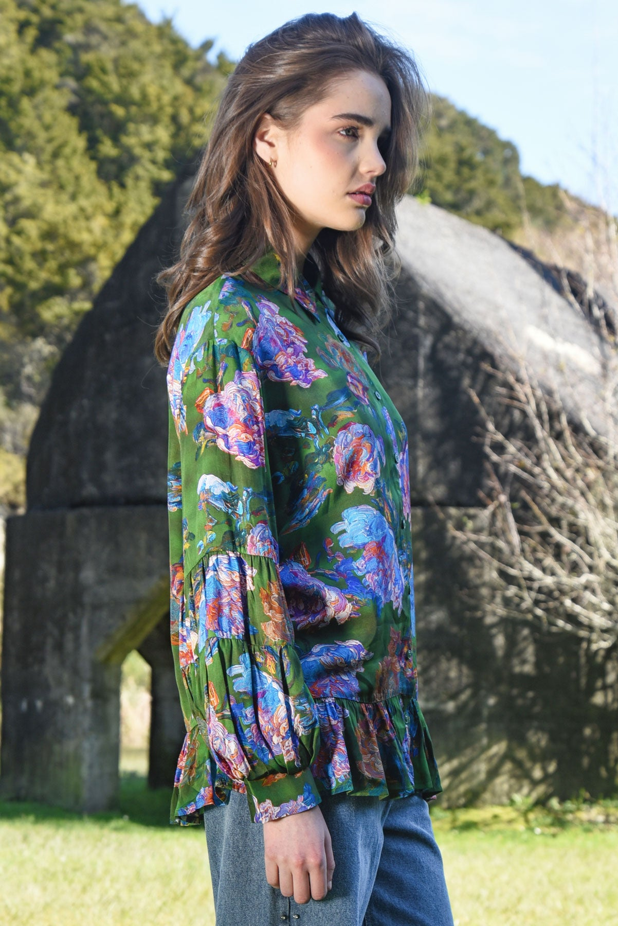 Coop Flounce On Blouse - Green