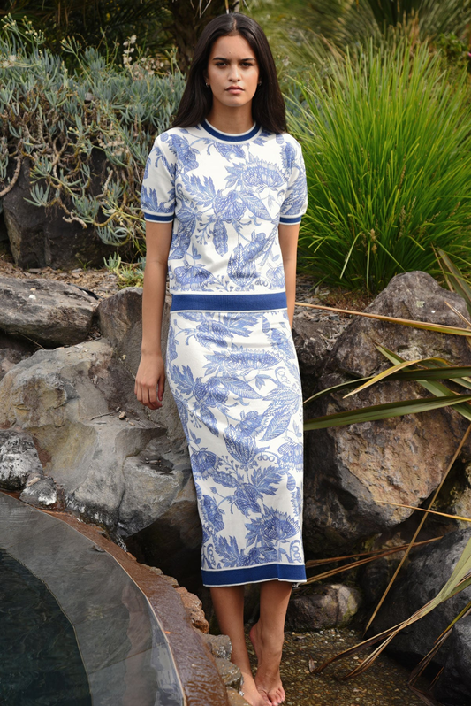 Coop Bleu Print Skirt - Blue & White