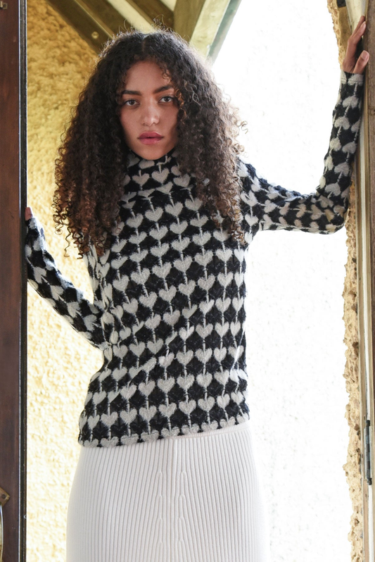 Coop Heart Work Top - Black & Cream