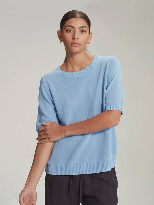 Caroline Sills Stephan Open Knit Tee - Crystal Blue