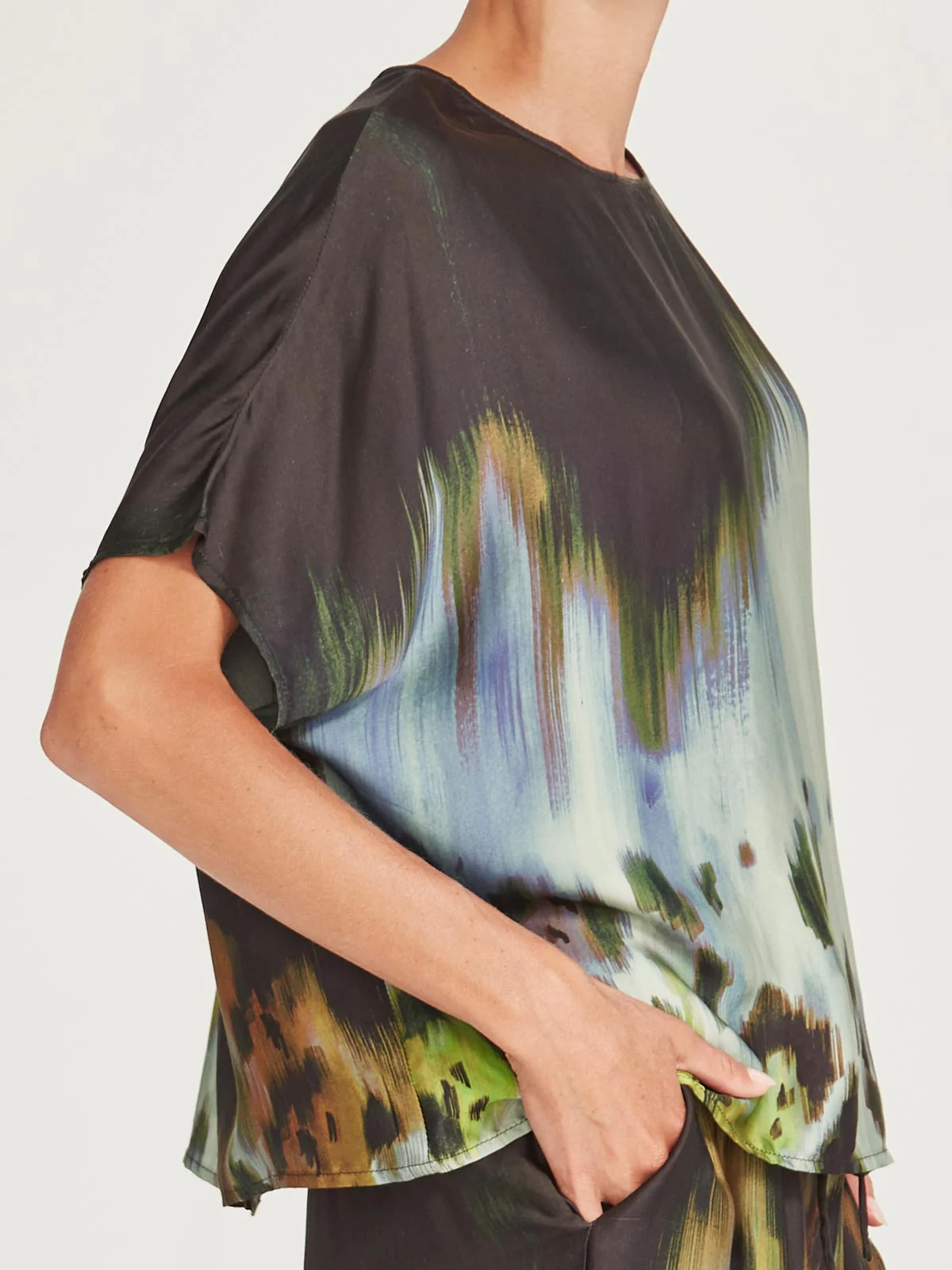 Caroline Sills Atlanta Print Top - Mint/Hazy Blue