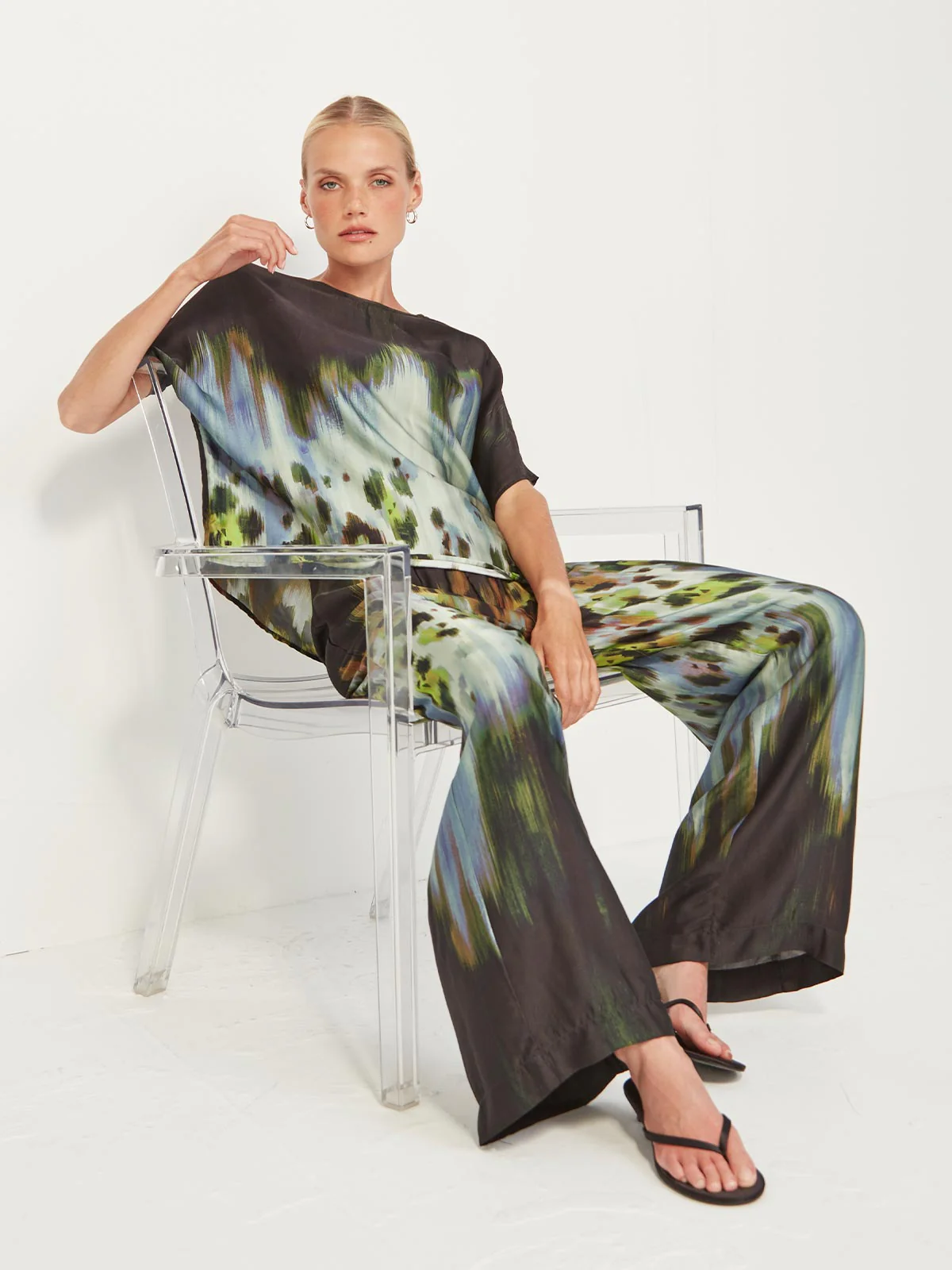 Caroline Sills Atlanta Print Top - Mint/Hazy Blue