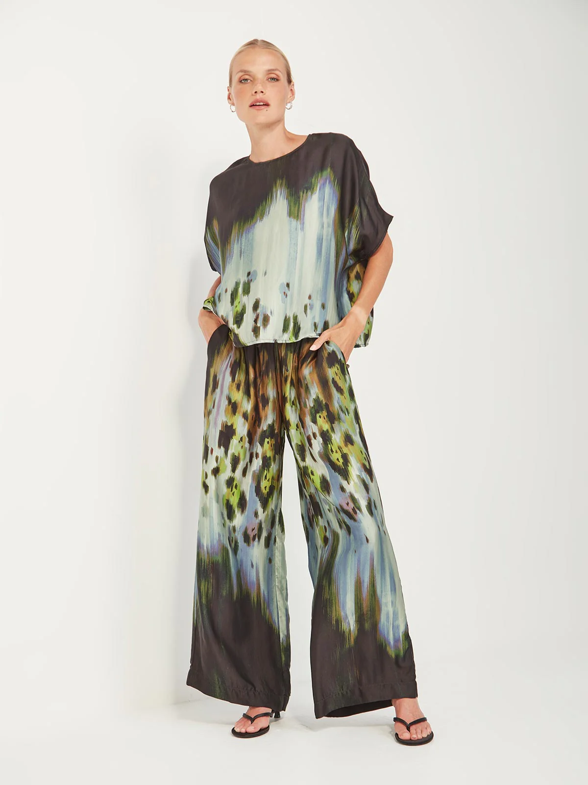 Caroline Sills Atlanta Print Top - Mint/Hazy Blue