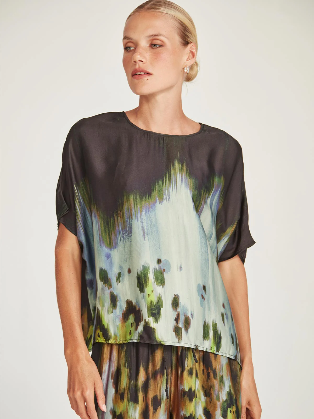 Caroline Sills Atlanta Print Top - Mint/Hazy Blue
