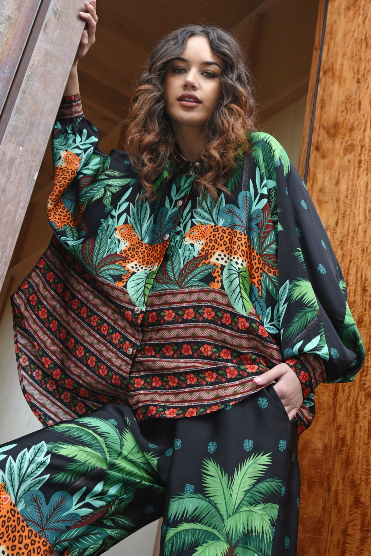 Curate Behind Her Back Shirt - Leopard Stripe
