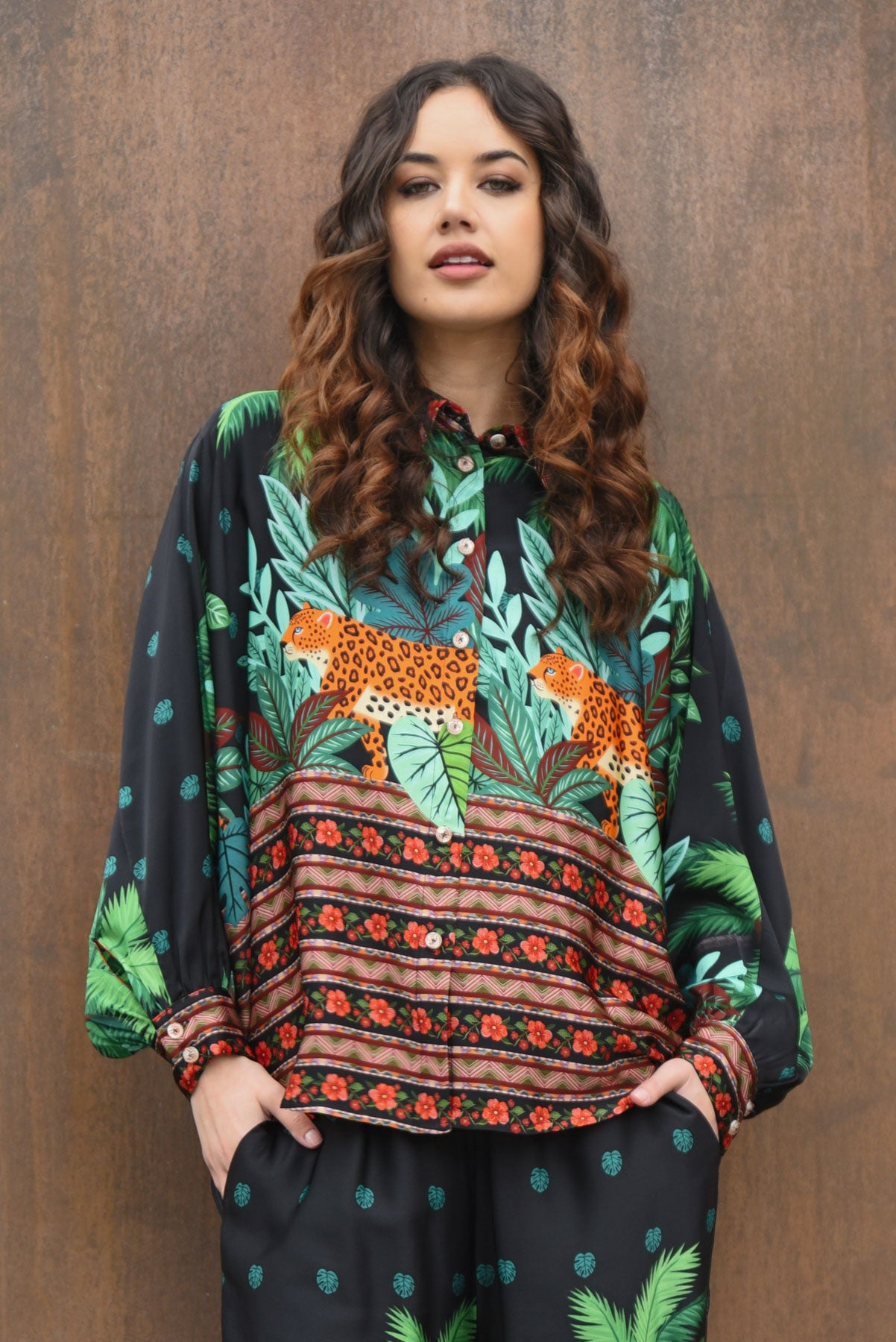 Curate Behind Her Back Shirt - Leopard Stripe