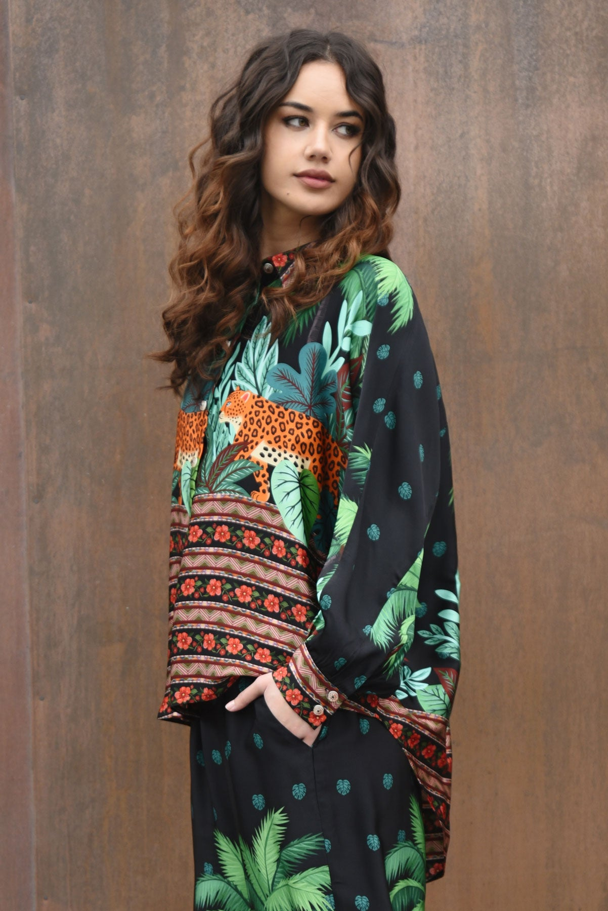 Curate Behind Her Back Shirt - Leopard Stripe