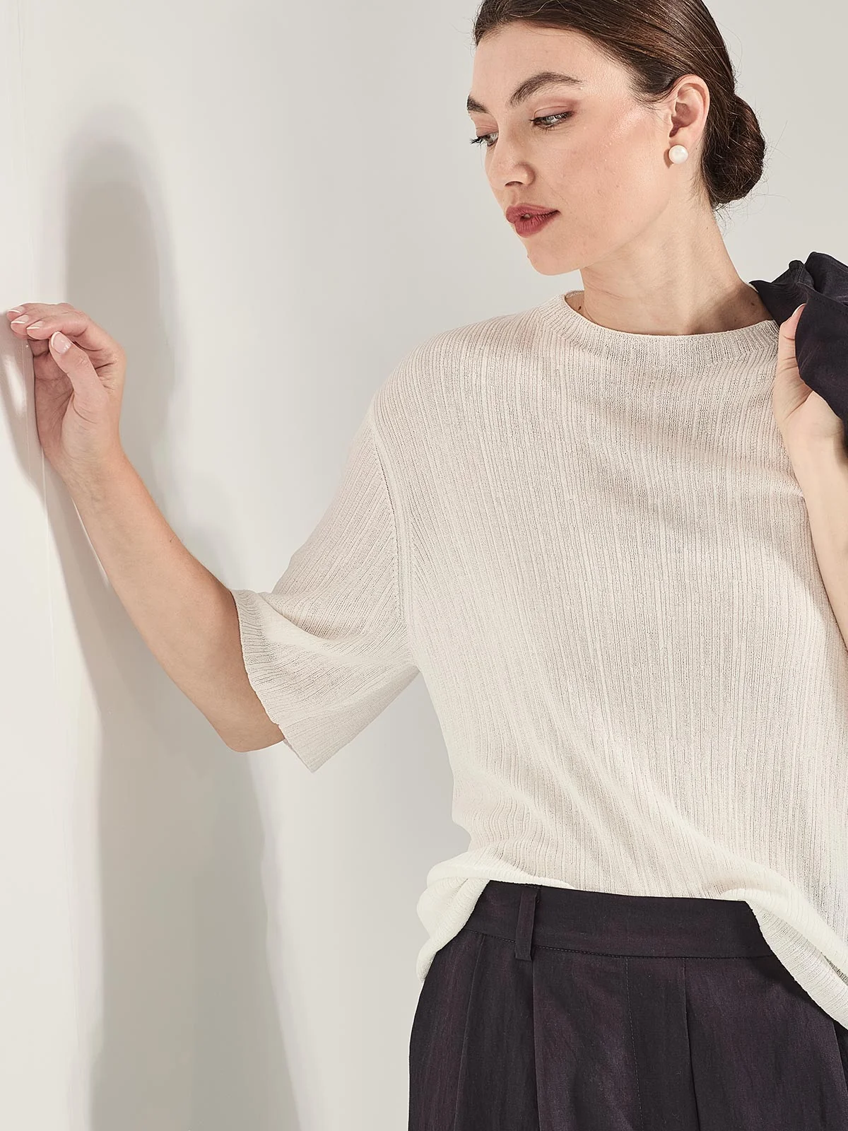 Sills Crinkle Knit Tee - Ivory