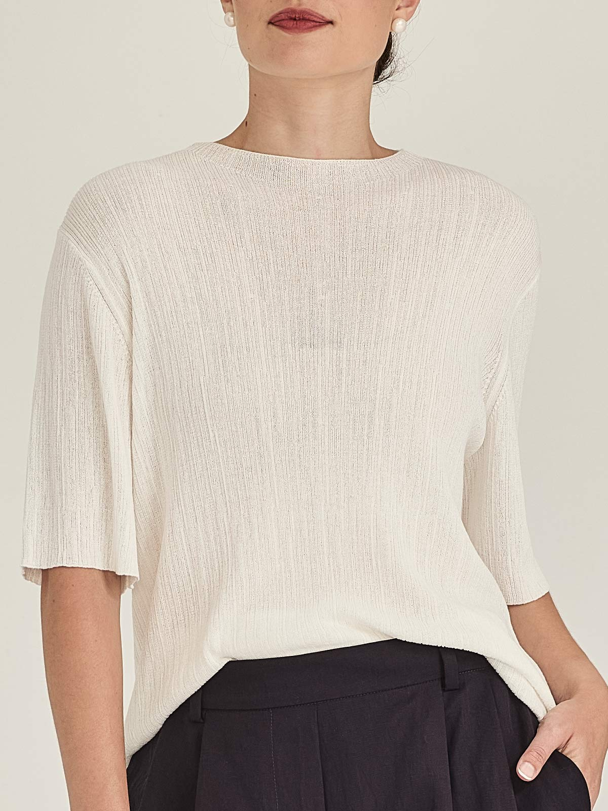 Sills Crinkle Knit Tee - Ivory