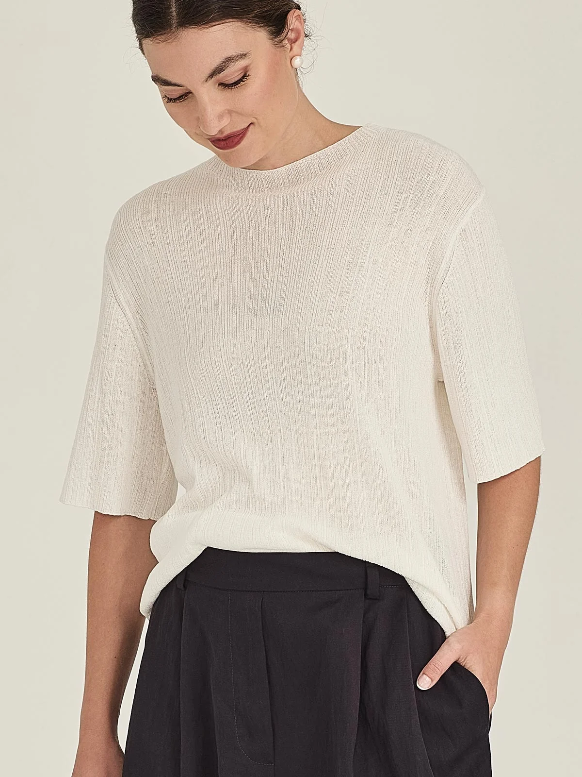 Sills Crinkle Knit Tee - Ivory