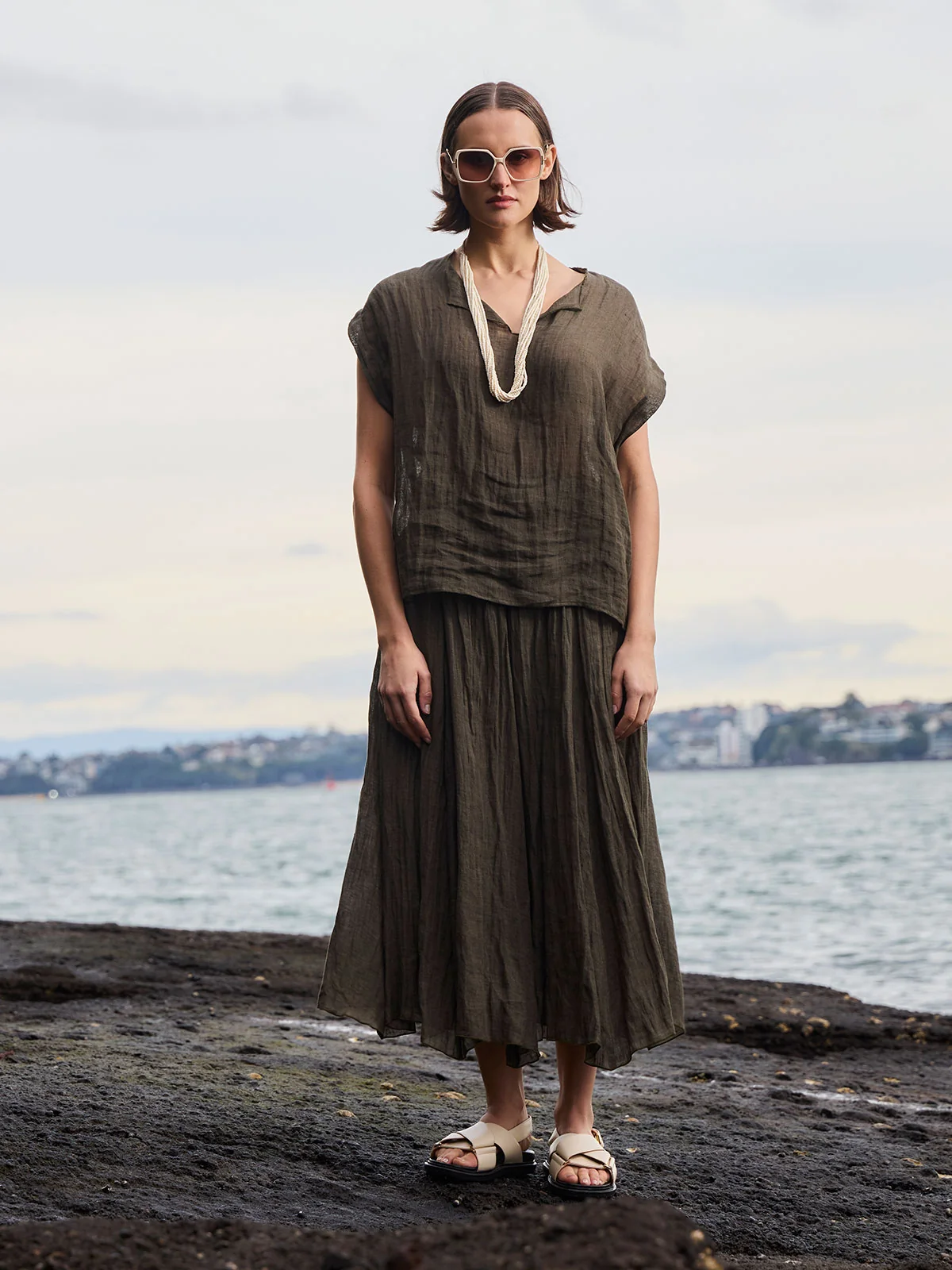 Sills Palmer Linen Top - Khaki