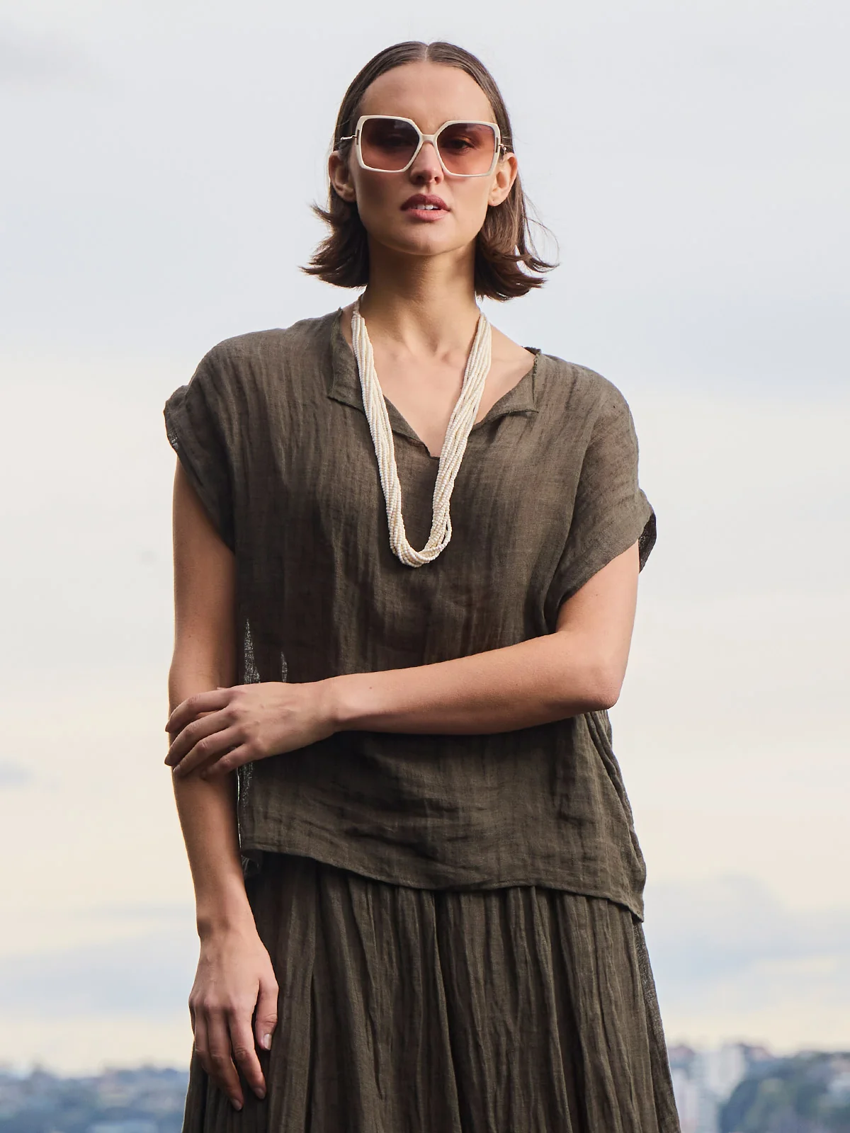 Sills Palmer Linen Top - Khaki