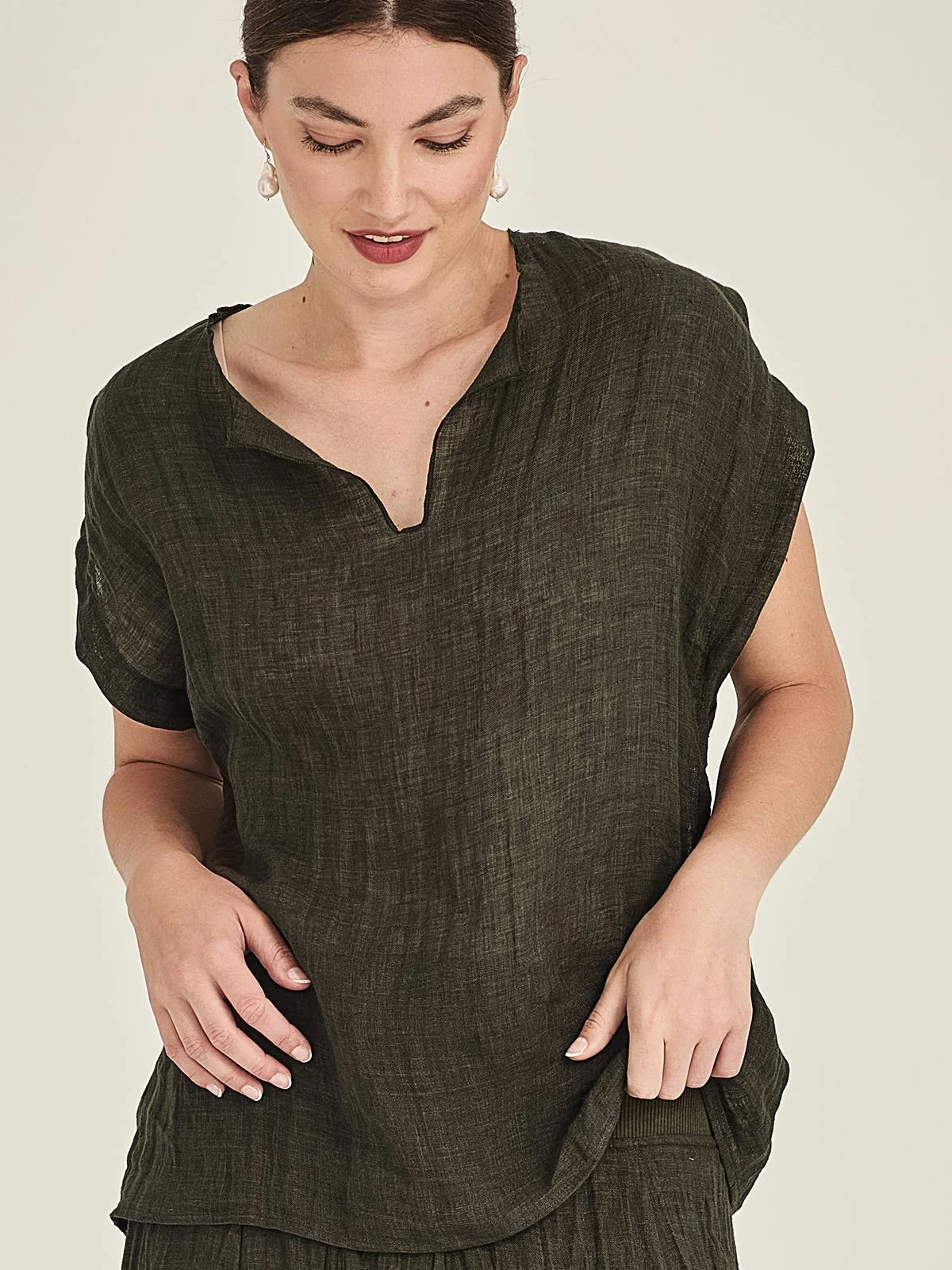 Sills Palmer Linen Top - Khaki
