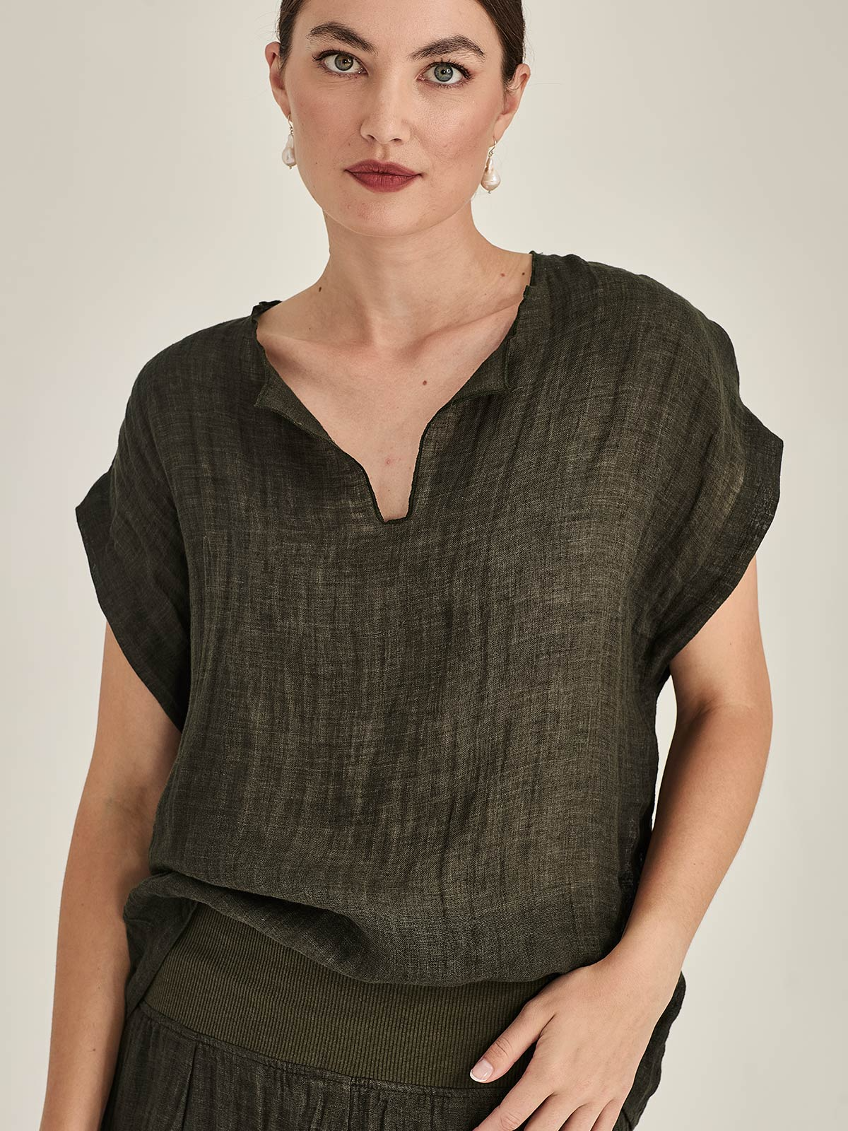Sills Palmer Linen Top - Khaki