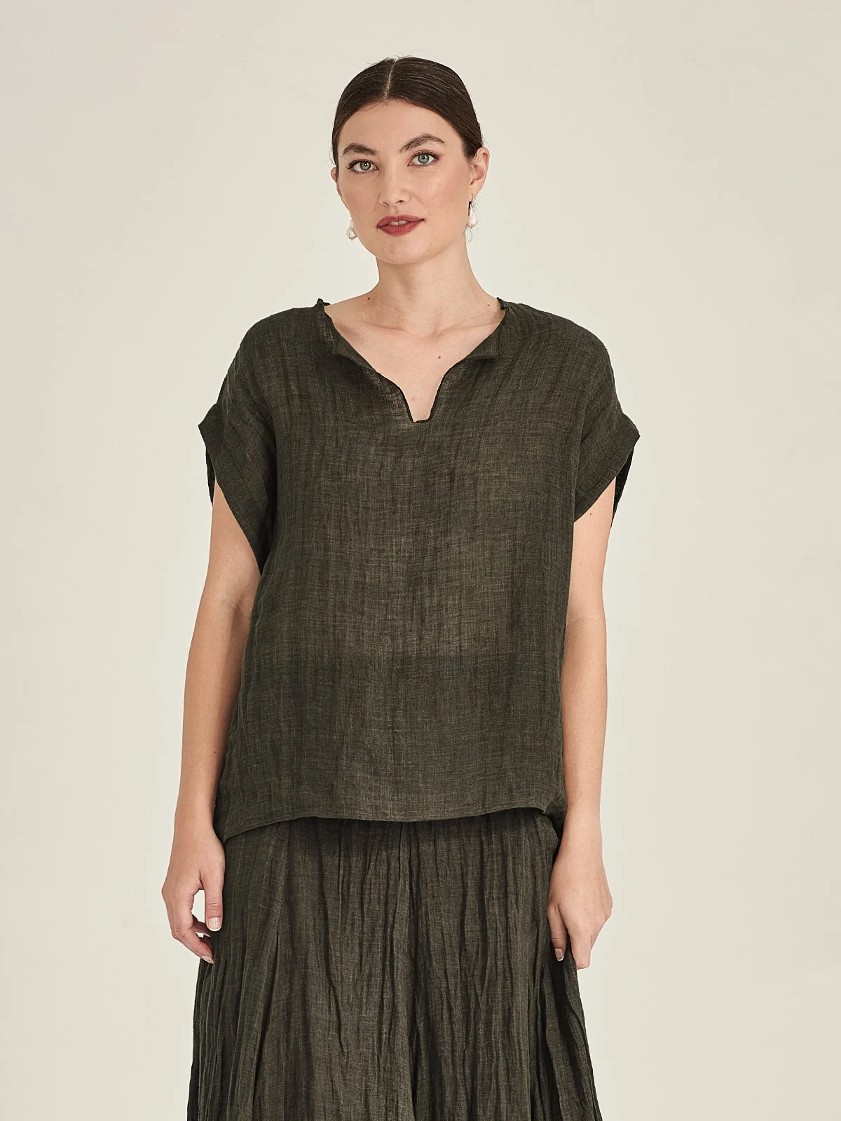 Sills Palmer Linen Top - Khaki