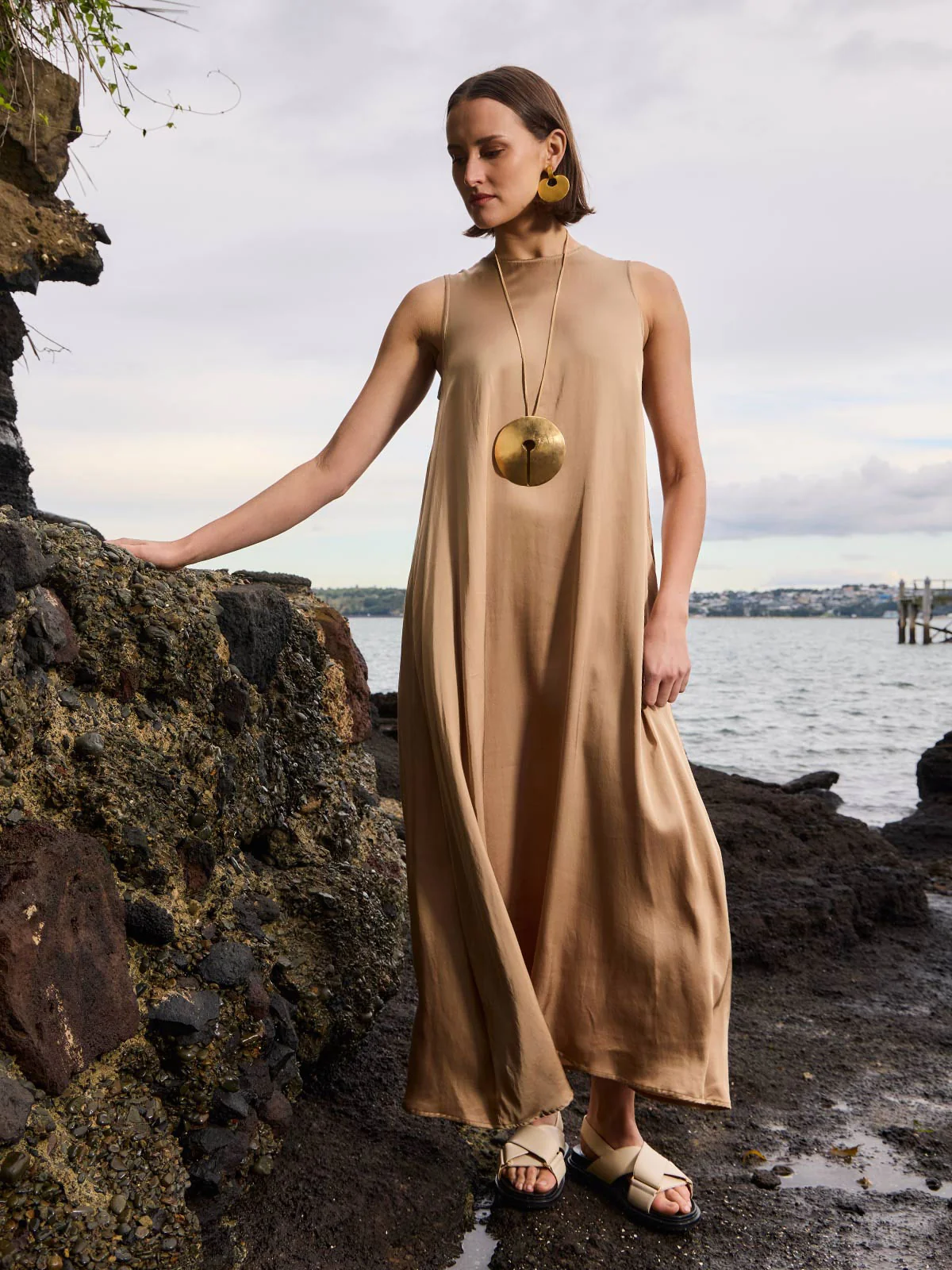 Sills Dakota Satin Dress - Latte
