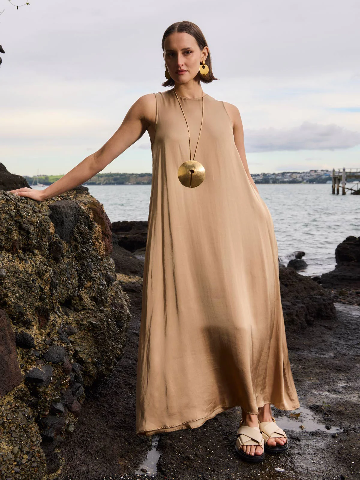 Sills Dakota Satin Dress - Latte
