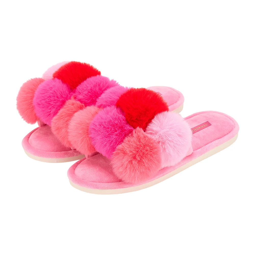 Annabel Trends Cosy Luxe Slippers Pom Pom - Multi Pink