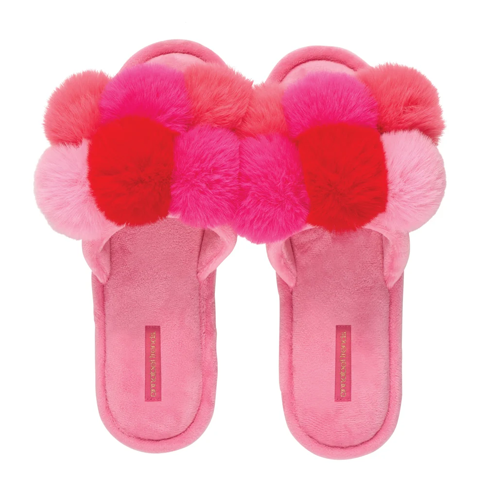 Annabel Trends Cosy Luxe Slippers Pom Pom - Multi Pink